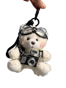 Flash Camera Bear Keychain, Cute Animal Pattern, All-Season Accessory, Creative Birthday Gift, Car Key, Backpack, Plush Doll Charm, Portable Keychain