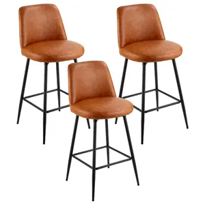 VEVOR Bar Stool Set of 3, 27-inch Counter Height Swivel Stools, Modern PU Leather Counter Barstool with Backrest and Metal Legs, Armless Bar Chair, Island Barstool for Kitchen, Dining Room, Brown