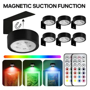 1/3/6pcs RGB Color-Changing Spotlight, Adjustable Rgb Lighting, Motion Sensor Night Light with Remote control, Wall Picture Lamp, Shadow Projector LED Painting Display for Framed Decor, Dimmable No Wiring Needed Battery Powered, Magnetic Dimmable Lights