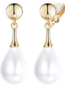 Pearl Clip on Earrings for Women- Long Dangle Pearl Clips Silver Drop Earring Bridesmaid Jewellry High Quality Earrings
