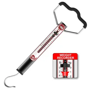 20 LB / 50 LB Aluminum Tube Spring Fish Scale with Peak Weight Marker & Zero Reset, Mechanical Fishing Weighing Gauge with Hook, Non-Digital Hand Held Pull Weigher, Hanging Drag Scale