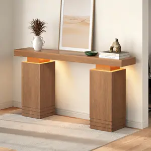 Sikaic 63 Inches Long Console Table with LED Lights, Sofa Table Behind Couch, Wooden Entry Table Foyer Hallway Table, Mid-Century Modern Foyer Table for Entryway, Hallway, Living Room, Walnut Brown