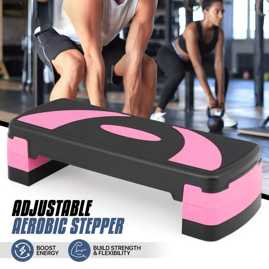 Aerobic Step Platform for Fitness Enthusiasts, 31" Pink PP Stepper with Adjustable Height for Home Gym, Shock-Absorbing Non-Slip Textured Surface