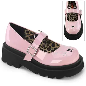 Demonia Renegade-56 Baby Pink Patent Platforms