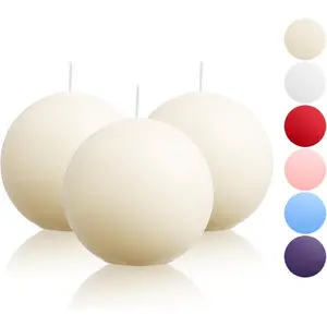 Ball Pillar Candles Set of 3  3Inch Unscented Handpoured Weddings, Home Decoration, 75 Hour
