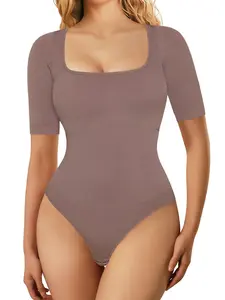 Women's Basic Shapewear Bodysuit High Waisted Shaper Short Sleeve, Seamless High Elasticity Waist and Abdomen Sculpting, Breathable Lightweight Fabric