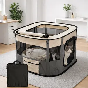 Dog Playpen,Cat Pet Puppy Pen,Portable Playpens for Dogs Indoor Outdoor Travel Camping Use,Foldable Dog Kennel Tent Crate for Rabbit Small Animals with Carrying Case (Grey, L)