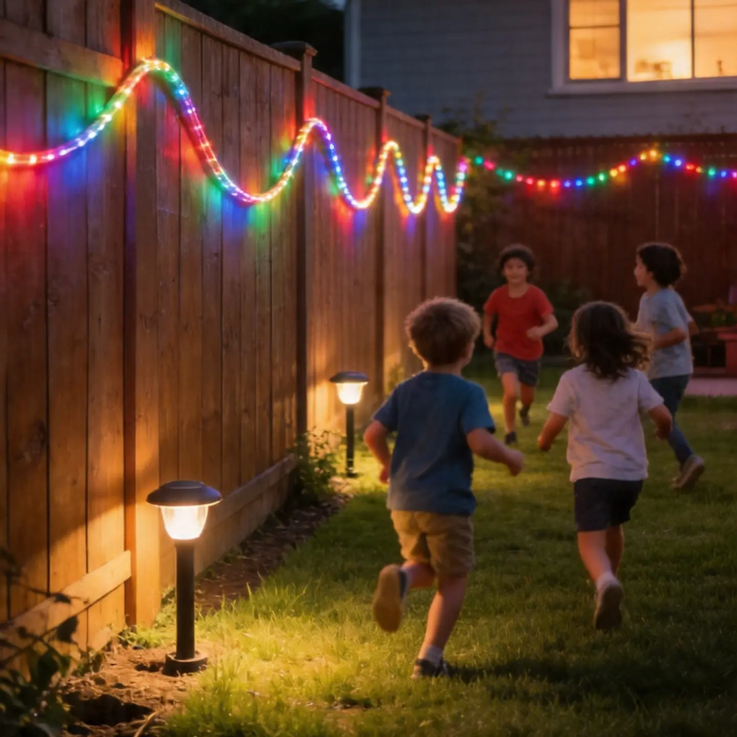 33FT Commercial Colorful Rainbow RGB Light-Up LED Light Strip with Push Button, Variable Flashing Outdoor Decor for Garden Railing, Fence, Advertising Signs (Home Improvement Holiday Lighting)