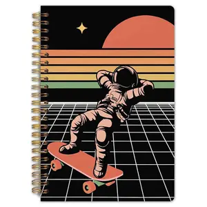 Retro Future Space Man Spiral Notebook, with dimensions of 5.5 x 8.3 inches, featuring high-quality grid paper, a space-themed notebook, highly suitable for science fiction enthusiasts and also a great gift for space lovers.