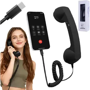 2026 Retro Phone Handset for iPhone & Android,Handset for Cell Phone,Retro Phone Bluetooth,Telephone Receiver for Cell Phone,Wired Plug in Handheld Cells Phones Receiver with Microphone (Black)
