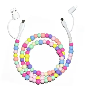 USB C Cable 4 in 1 Multi Beaded for iPhone Charger Cord MFi Certified 3.3FT Fast Charging Cable 66W Chubby USB A Type C IOS Cable Compatible with iPhone17 16 15 14 Pro Max/iPad/Galaxy S25 Colored Port Sync portable charger 4 1 charging cable outdoorfun