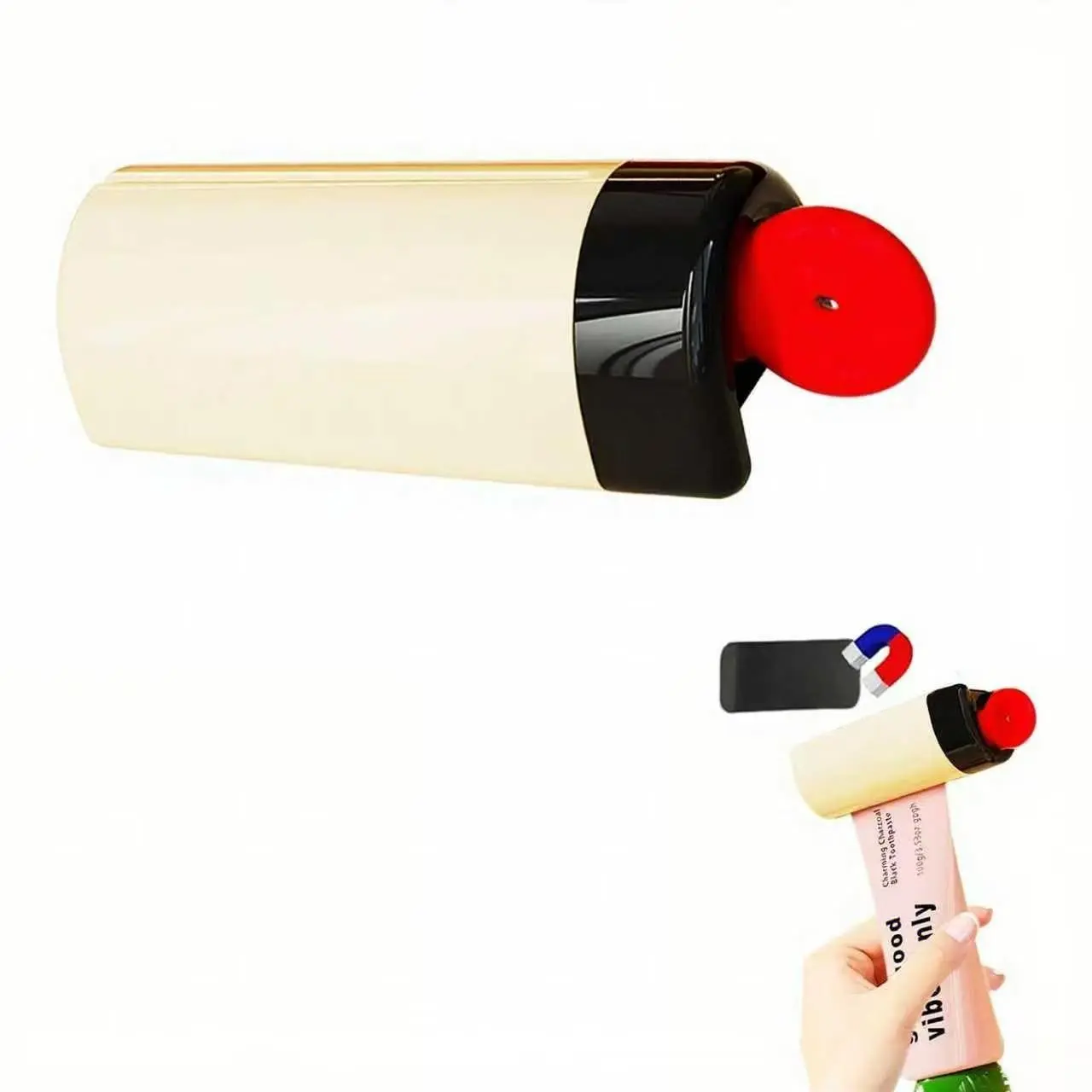 Wall Mounted Magnetic Toothpaste Squeezer Red Round Steel Waterproof ABS Plastic Toothbrush Tube Squeezing Aid for Cosmetics Sauces 1 Piece