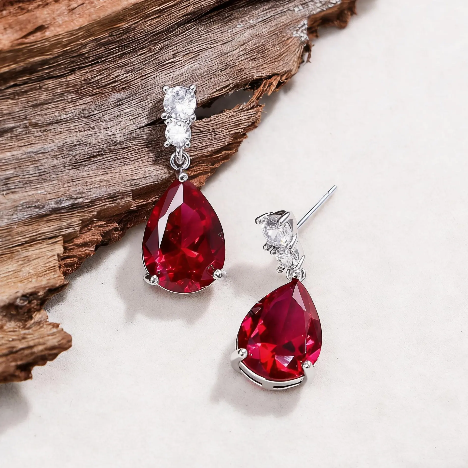Women's Red Garnet Teardrop Drop Earrings, Light Luxury Style with Sparkling Zircon Accents, Fashionable Commuter Ear Jewelry, Female, Fashionable Commuter Style, Sparkling Ear Jewelry, Elegant Drop Design, Teardrop Shape, Sweet Light Luxury Style