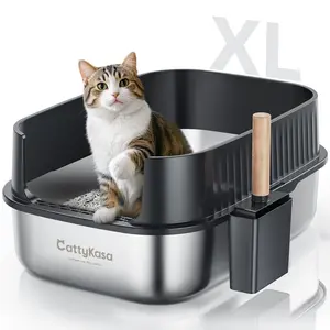 【CattyKasa】Heavy-Duty Stainless Steel Litter Box for Large & Giant Cats – Leak-Proof, Odor-Free, Easy Maintenance – YC05