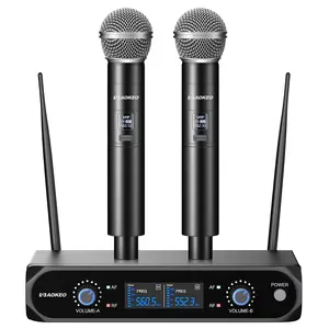 Aokeo V200 Wireless Microphone System - 100ft Range, Metal Wireless Mic Set with Case,Handheld Cordless Dynamic Microphones for Singing, Karaoke, Church, DJ, UHF