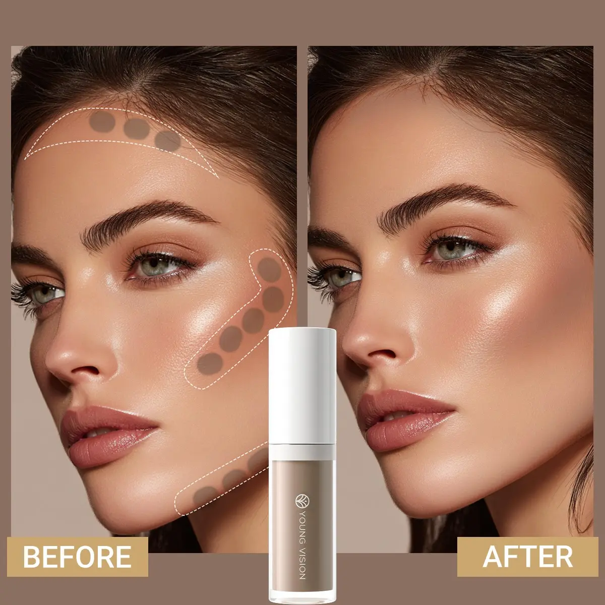 YOUNG VISION Liquid Contour Nose Shadow with Horsehoe Brush, Easy to Use, Smooth Texture, Perfect for Beginners, Natural Look, Makeup Contour