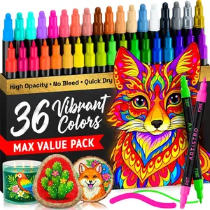 36 Precision Dual-Tip Acrylic Paint Markers Paint Pens Set with Dot & Fine Tips for Fabric Rock Glass Wood Coloring Books, Great Classroom Art Supplies Teacher Appreciation Gift
