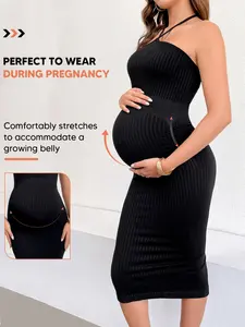 High Stretch Casual Fit Maternity Bodycon Dress, Slimming Ribbed Design, Expandable Waistband, Soft Comfort, Perfect for Daily Wear, Pregnancy Clothes, Maternity Dresses