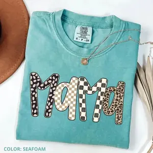 Leopard Mama Graphic T-Shirt, Retro Checkered Mom Tee, Trendy Mother’s Day Gift Shirt, Cute Neutral Mama Outfit, Women’s Aesthetic Tee (100% Cotton)