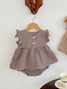 Summer Style Plaid Sleeveless Top, Girls' Bread Pants Set, 2-Piece for Kids, Casual Wear, Baby Clothes Girl, Baby Clothing