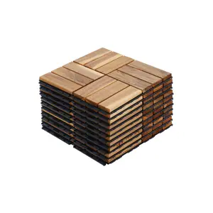 10 PCS Interlocking Deck Tiles Checker Pattern 12" x 12" Square Yellow Acacia Hardwood Outdoor Flooring for Patio Bancony Pool Side Waterproof Anti Mildew Mold, Wood Grain Pattern, Acacia Wood,summervibes