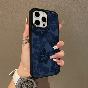 Trendy Magnetic Case for iPhone11/12/13/14/15/16/17/promax Blue Hibiscus Pattern MagSafe Ready, Ultra Thin & Shockproof |   Cute Pick for Girls