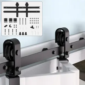 Bi-Folding Sliding Barn Door Hardware Kit for Two Bifold Doors, Bi Fold Barn Door Hardware Kit, Smoothly and Quietly, Easy to Install, Heavy Duty Black, No Door Panel