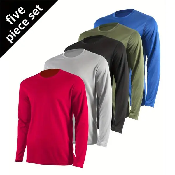 Men's Plain Long Sleeve Crew Neck Multi-Pack Sports Tees - Dry Fit Tech, Lightweight Stretchy Athletic Sweatshirt, Quick-Dry, Breathable for Gym, Running, Dry-Fit Lightweight Stretchy Men's Sports Sweatshirt