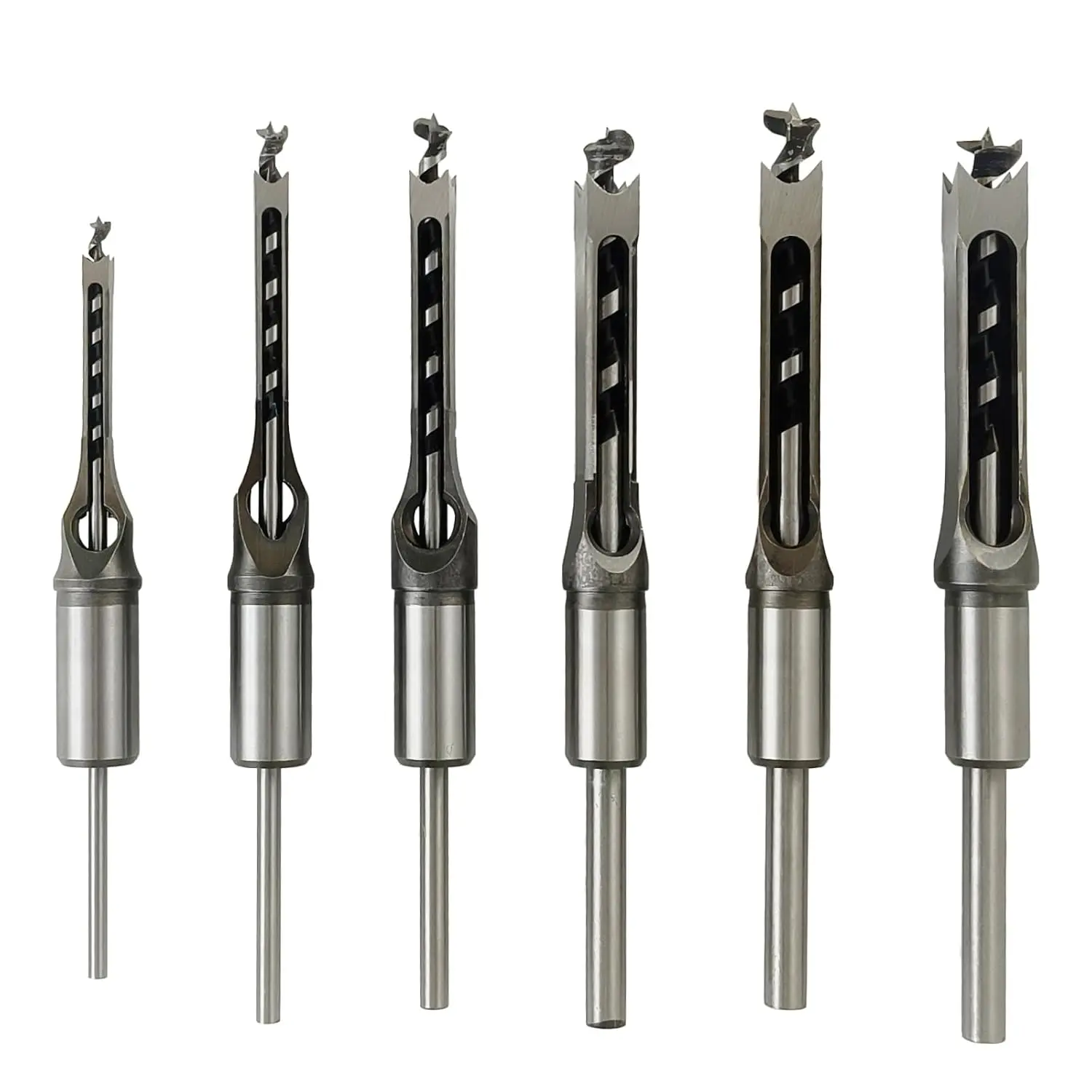6pcs Square Hole Mortise Chisel Drill Bit Tools, 5/8" 9/16" 1/2" 3/8" 5/16" 1/4" for Precise Woodworking