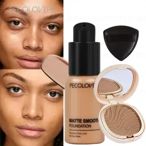 3pcs/set Matte Smooth Liquid Foundation &  Highlighter and Contour power foundation，Lightweight Non-Greasy,Waterproof Concealer