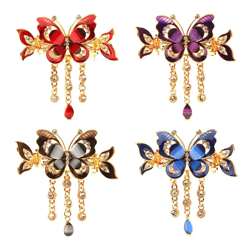 Women's 4PCS Vintage Retro Butterfly Figure Hair Tassel Clips - Metal Non-Slip Secure Hold Hairpins with Tassel Detail, Fashion Hair Accessories for Party Wear, Daily Use