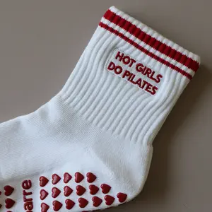 Hot Girls Do Pilates Sock - White/Red for Women Cotton Crew Socks