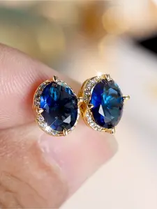 1 Pair of Elegant Oval-Shaped Blue Zirconia Stud Earrings for Women – Perfect for Luxurious Weddings, Parties, Festive Occasions and Everyday Wear, Suitable for All Seasons