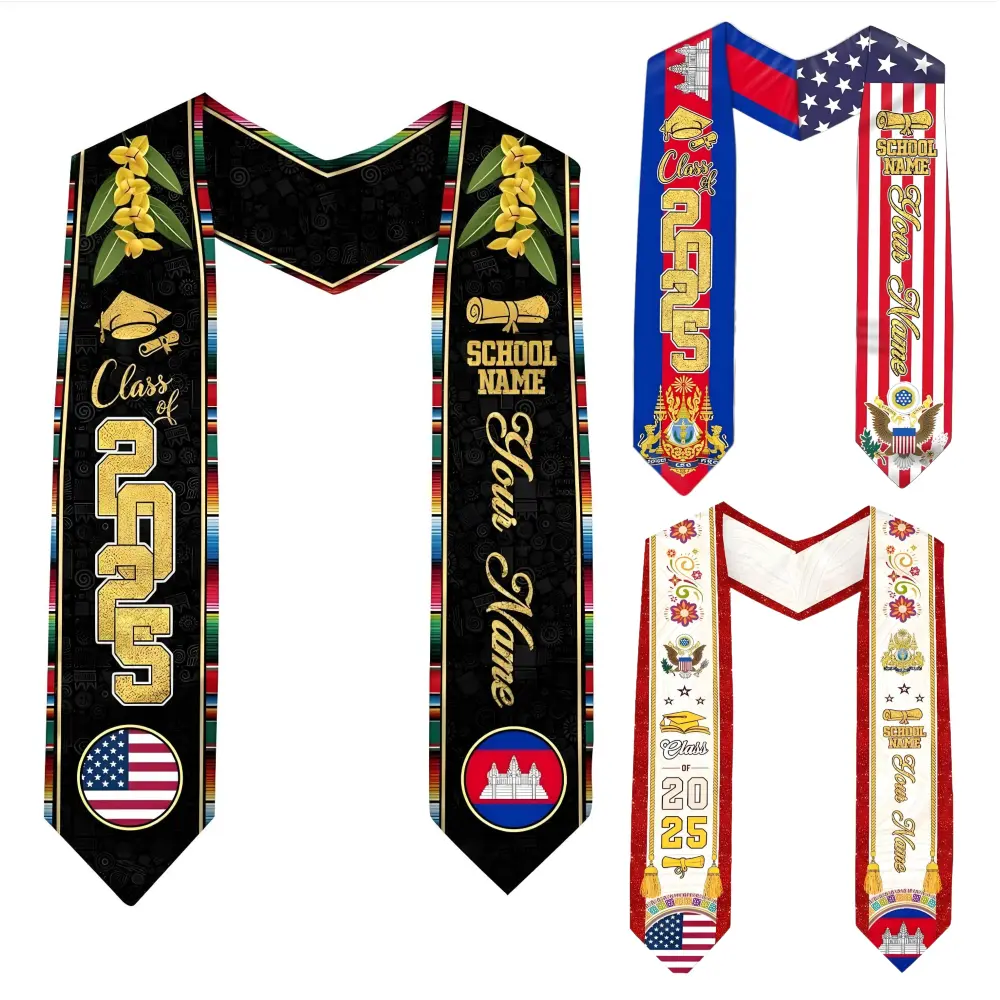 Personalized Cambodian Graduation Stole 2025, Cambodian Flag Graduation Stole, Customize Cambodian American Flag Graduation Sash