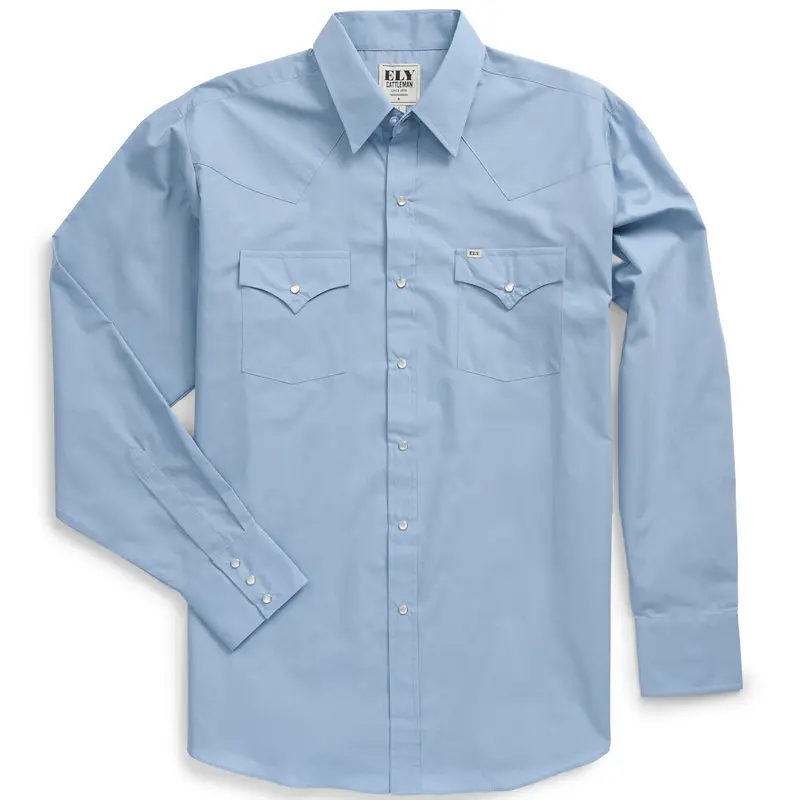 Men's Ely Cattleman Long Sleeve Solid Stone Blue Western Shirt