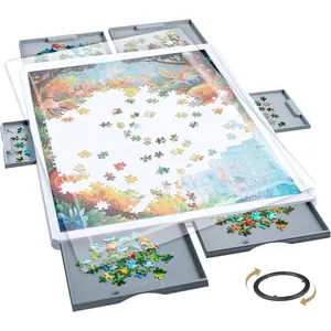 1500 count Rotating Plastic Puzzle Board with 6 Storage Drawers & Protective Cover - Jigsaw Puzzle Table for 1500 count - for Adults & Families  Entertainment & Puzzle Building