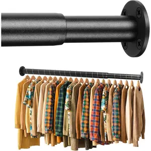 BaiNong Adjustable Closet Rods for Hanging Clothes 17 to 56 inch Black Heavy Duty clothes rod for closet, Laundry, Bathroom, RV Closet Organization and Storage