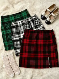 Classic Fashion Versatile Casual Women's Plaid Fitted Short Skirt Three-Piece Set, Stylish and Comfortable, Perfect for Daily Wear Womenswear Casual Fashionable Skirt