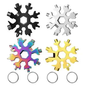 4pcs Multifunctional Snowflake Wrench Keychain Set, 19-In-1 Carbon Steel Portable Tool, Versatile Tools, Includes 2 Wrenches and 2 Keychains, Multitool Set