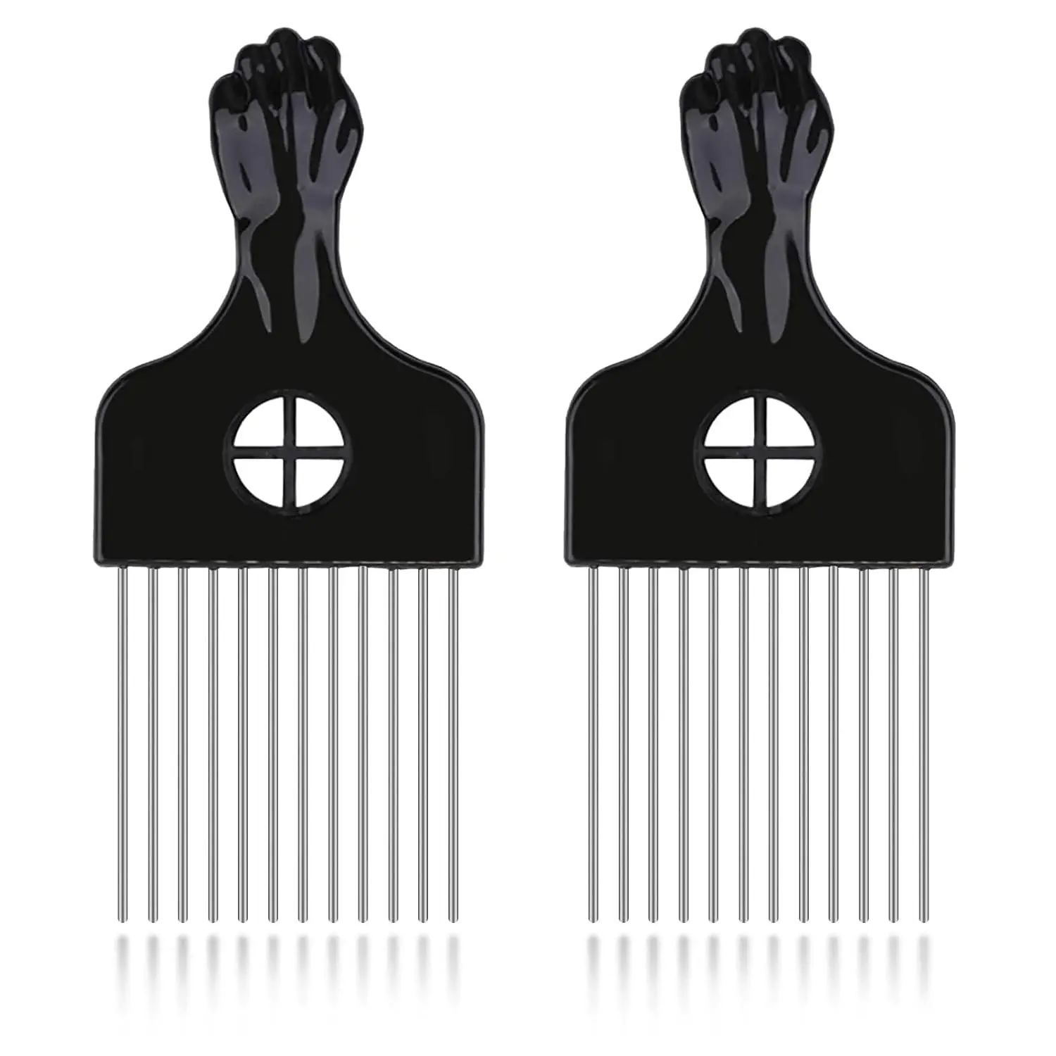 2 Packs Metal Hair Pick Afro Pick Comb Wig Braid Detangle Styling Lift Comb Tool for Women, Men Curly Hair Styling