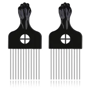 2 Packs Metal Hair Pick Afro Pick Comb Wig Braid Detangle Styling Lift Comb Tool for Women, Men Curly Hair Styling