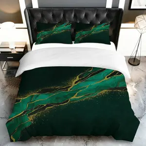 3PCS Duvet Cover Set, 1 Duvet+2 Pillowcases(Without filler), Emerald Gold Abstract Luxury Elegant Modern theme, Christmas bedding set, Green Gold design Decorative Duvet Cover Suitable for decoration bedroom living room guest room hotel.