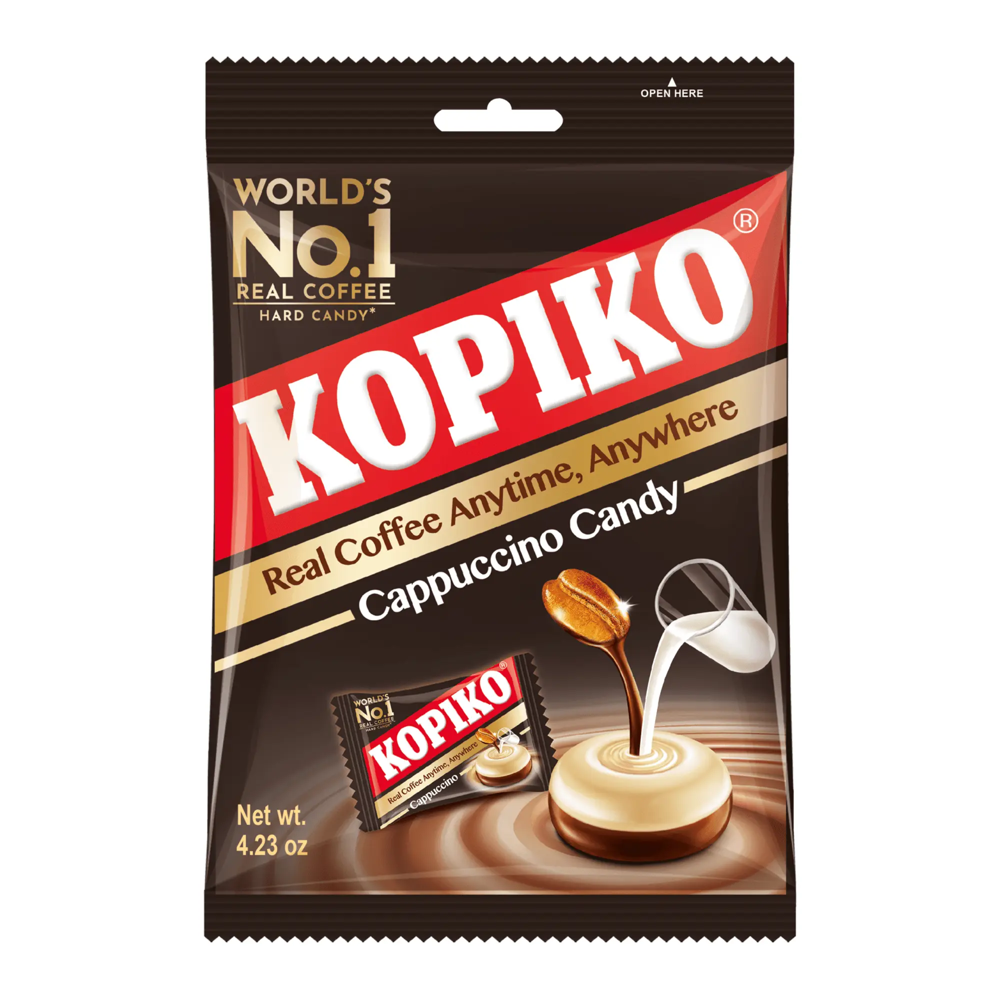 Kopiko Cappuccino Hard Candy Snack Candy Bag, 4.23oz - Real Coffee Extract, Bold Flavor, Creamy Sweet Taste, Caffeine Energy Boost, Ideal for On-the-Go Coffee Lovers