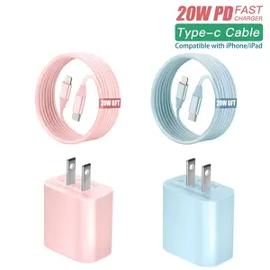 2 Sets 20W PD Charger Fast Charging [Apple MFi Certified] Type C Wall Charger Block with USB C for Lightning Cable, 12W Charger Cable for iPhone, AirPods