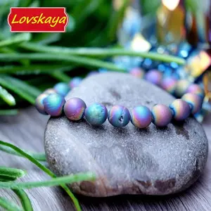 LOVSKAYA Unisex Non-Natural Crystal Bracelet - Peacock Druzy Agate, Green Imperial Jade, Lemon Jade Beads, Natural Stones Jewelry, Elegant Fashion Accessory for Daily Wear & Special Occasions