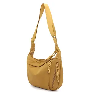 1 Pack of Multi-Color Optional Lightweight Shoulder Messenger Bag, Nylon Washed Cloth Material, Easy Casual Dumpling Bag Shape, Multi-Zipper Compartment, Adjustable Long Shoulder Strap, Light And Wear-Resistant
