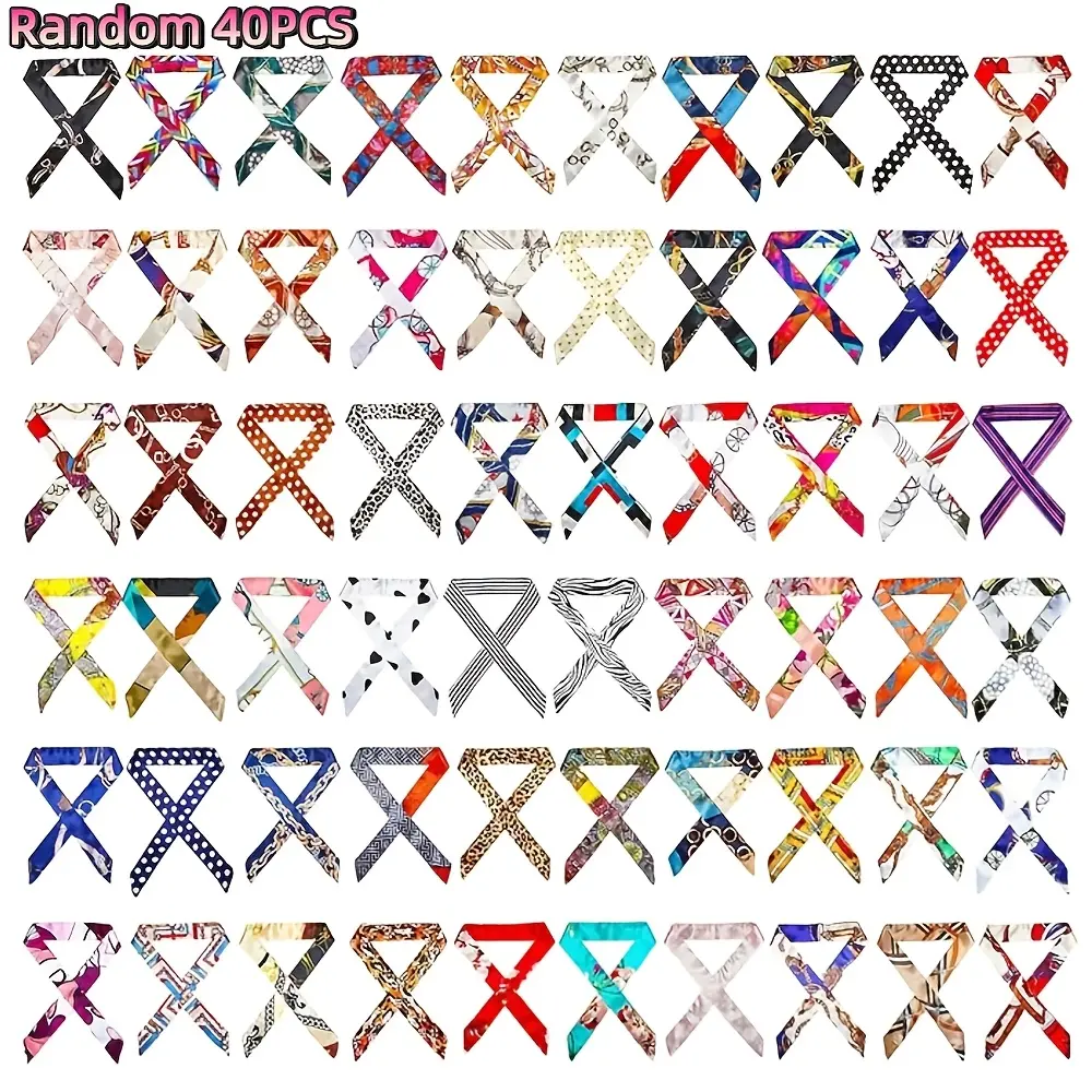 Women Handbag Head Scarf 40 Randomly Selected Items From 60 Available Styles for Women Hair Purse Scarf Handle Ribbon Satin Head Neckerchief Headbands Random