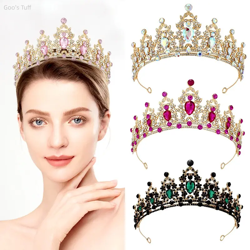 Baroque Alloy Rhinestone Tiara, Full-Shiny Stone Vintage Headband Headpiece, Wedding Banquet & Photoshoot Outfit Accessories, Cross-Border Fashion Bridal Headwear