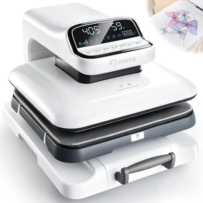 SAKER 15x15 Auto Smart Heat Press Machine for T Shirts with 440LB Pressure | Touchscreen Counter,110-410°F for Heat Transfer, Sublimation Shirt Press – Professional Grade Equipment (White)
