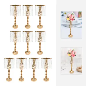 CNCEST 10 Pcs 19.3 Inches Tall Crystal Flower Stand Wedding Vase Gold Finish Modern Style Iron Acrylic Electroplating Decorative Centerpieces for Weddings Birthdays & Holidays